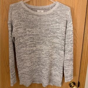 LOU&GREY White and Gray Silver Zippered Knit Long Sleeve Sweater Women’s S